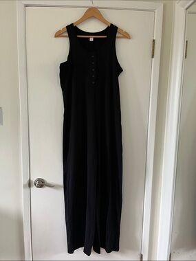 ONLY Black Sleeveless Maxi Jumpsuit Romper with Henley Button Front